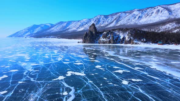 Frozen Lake Baikal Aerial View