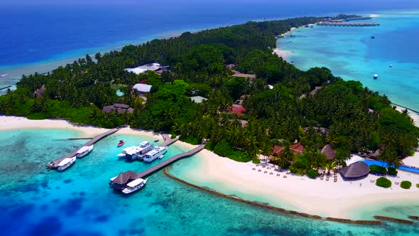 Drone aerial scenery of coast beach time by water with sand background