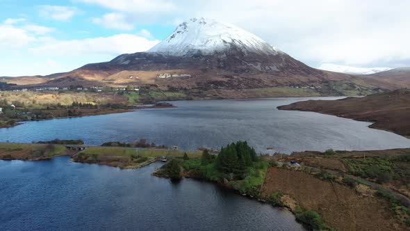 Aerial View of Dunlewey Next To Mount Errigal in County Donegal - Ireland