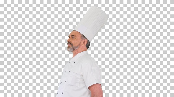 Confident caucasian chef standing doing nothing, Alpha Channel