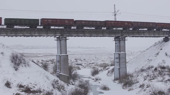 Train Carriages Moving on Bridge