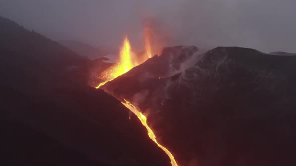 Aerial view of Volcan Cumbre Vieja, La Palma, Canary Islands, Spain.