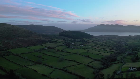 Irish valley in autumn at sunset