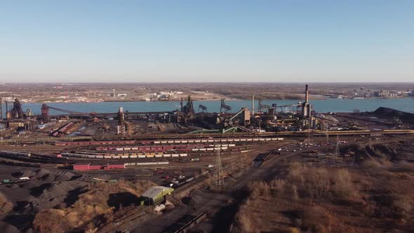 Windsor Hum - Freight Train Parked Near Industrial Plant Along Detroit River In Zug Island In Detroi