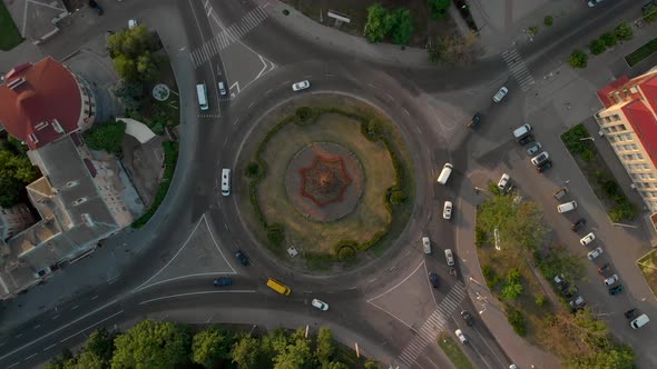 Aerial View of Road with Circular Cars