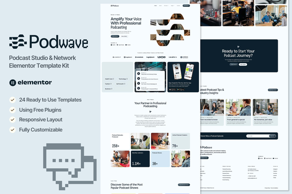 Podwave - Podcast Studio & Network Elementor Template Kit