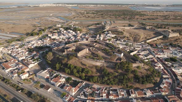Aerial drone shot of Castro Marim Castle in southern Portugal