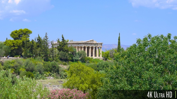 4K Parallax of the Temple of Hephaestus Near the Acropolis in Athens, Greece