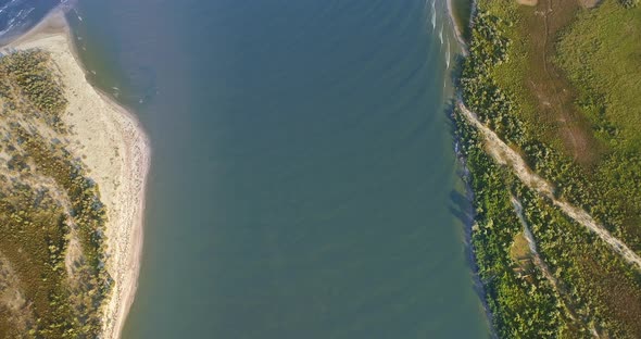 Aerial View of Danube River Mouth Flowing into the Black Sea