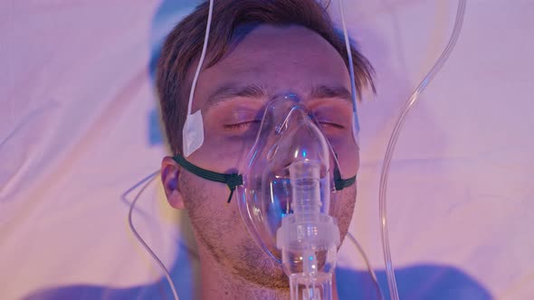 Patient Man Be Unconscious with Oxygen Mask