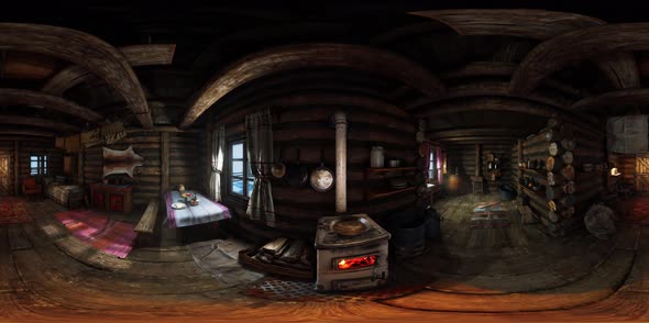 VR360 View of Old Log Home Interior alt