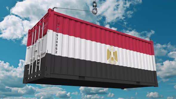 Loading Cargo Container with Flag of Egypt
