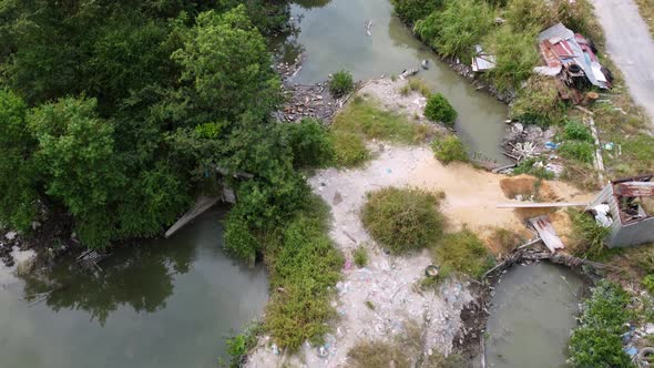 Aerial view illegal rubbish dump