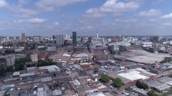 Push in aerial shot of Birmingham city centre