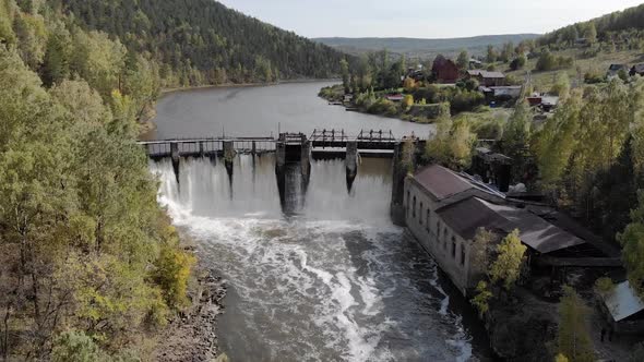 Aerial View Drone Flying Over Old Dam with Obsolet Stone Walls Culture Heritage