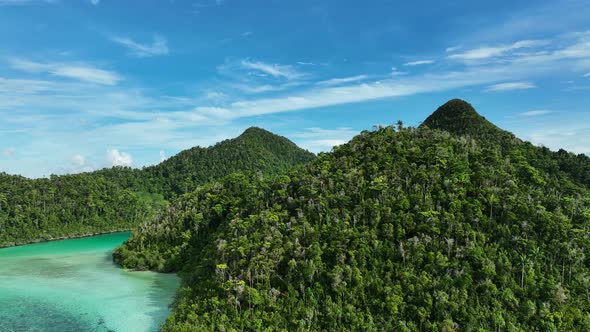 Aerial view of  Wajag Islands archipelago, Raja Ampat, West Papua, Indonesia.