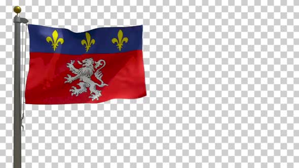 Lyon City Flag (France) on Flagpole with Alpha Channel - 4K