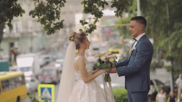 Wedding Couple. Lovely Groom and Bride. Happy Family. Man and Woman in Love