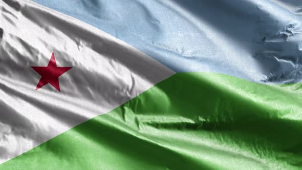 Djibouti textile flag waving on the wind. 10 seconds loop.