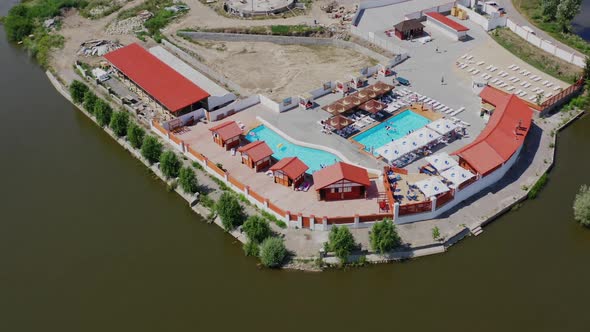 Aerial view of beautiful luxury outdoor swimming pool