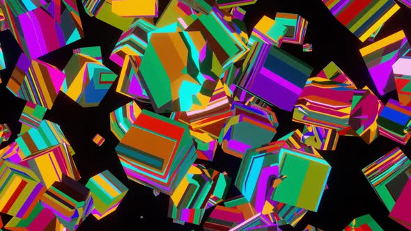 Animation of multi-colored cubes on a transparent background. Alpha channel.