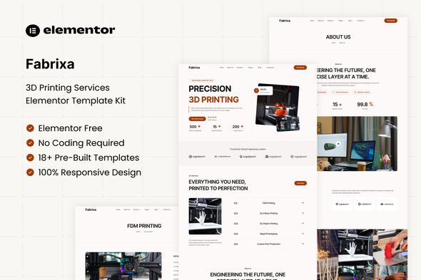 Fabrixa - 3D Printing Services Elementor Template Kit