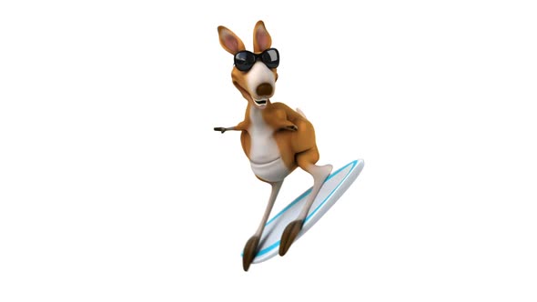 Fun 3D cartoon kangaroo surfing alt