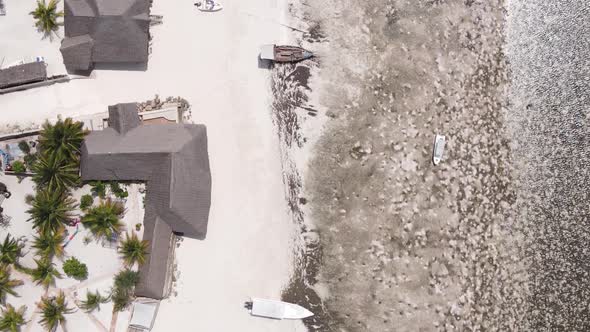 Vertical Video of Low Tide in the Ocean Near the Coast of Zanzibar Tanzania Aerial View