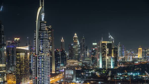 Scenic Dubai Downtown Skyline Timelapse at Night