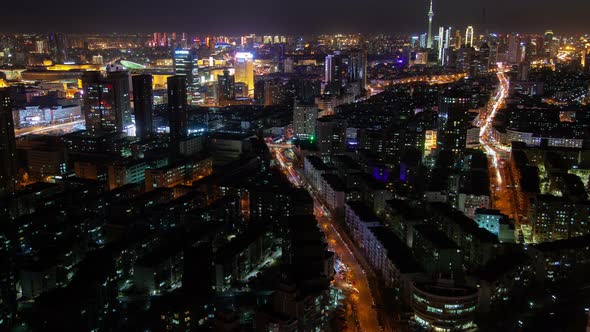 Tianjin City Buildings Surround Highways in China Timelapse