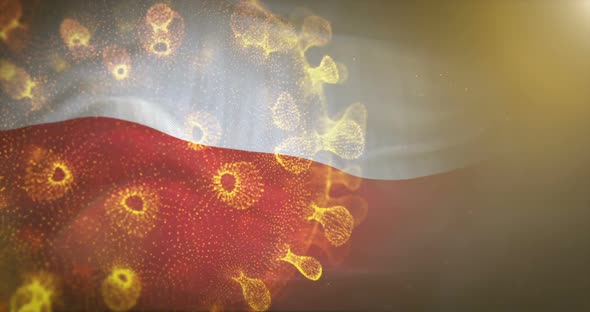 Poland Flag With Corona Virus Bacteria 