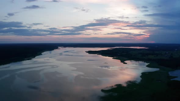 Lake Aerial After the Sunset