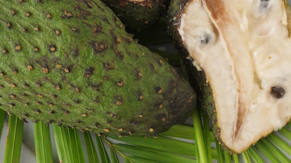 Closeup of Green Soursop Graviola, Exotic, Tropical Fruit Guanabana on Plate