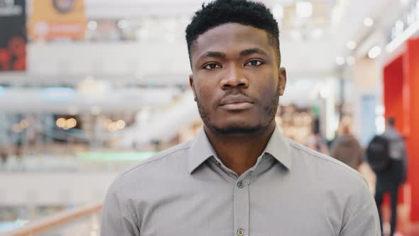 Closeup Serious African American Man Young Confident Businessman Entrepreneur with Concentrated