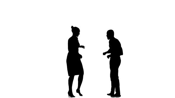 Social Latino Dancers, European Girl and Afro American Man in Action on White, Silhouette