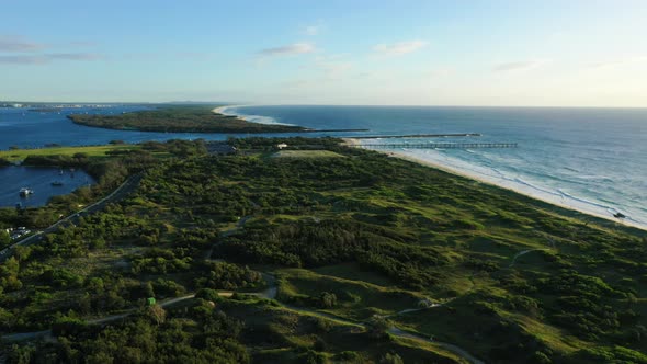 High looking north to South Stradbroke Island. Gold Coast Spit Sunrise Drone