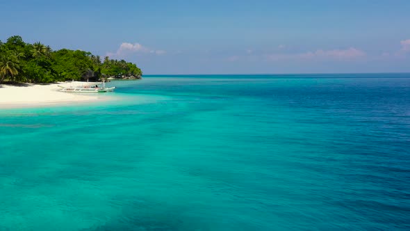 Mahaba Island, Philippines. Beautiful White Sand Beach. Turquoise Lagoon with Clear Sea Water