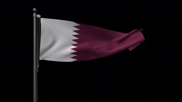 Qatar Flag On Flagpole With Alpha Channel 4K