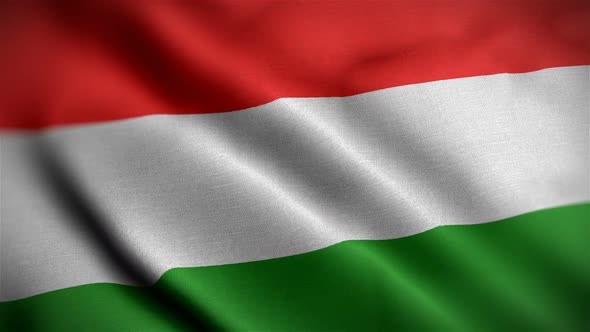 Hungary Flag Closeup Blowing In Wind