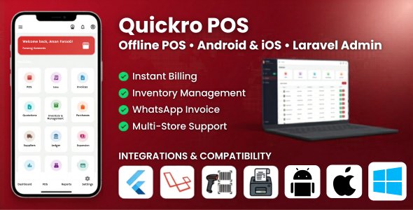 Quickro POS Flutter App (Offline + Cloud Backup) Android & IOS