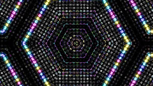 Symmetrical Structures Like Kaleidoscope with Lighting Bulbs Multicolor Neon Lights
