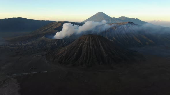 Clouds of smoke on volcano, Mount Bromo, Indonesia