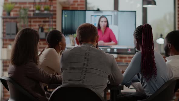 Business People Talking on Video Call Communication with Woman