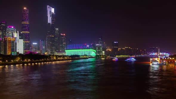 Pearl River with Guangzhou Reflection in China Timelapse