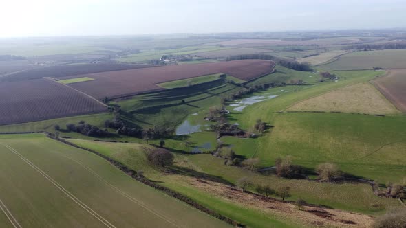 Drone footage over countryside in Yorkshire. Specifically Towton Battle Field