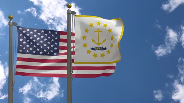 Usa Flag Vs Rhode Island State Flag  On Flagpole