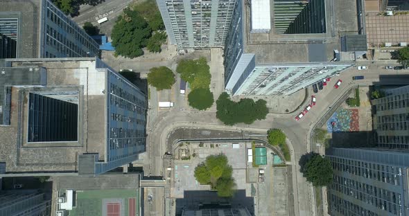 Abstract Aerial Drone Footage of Rooftops of Tall Apartment Buildings. 