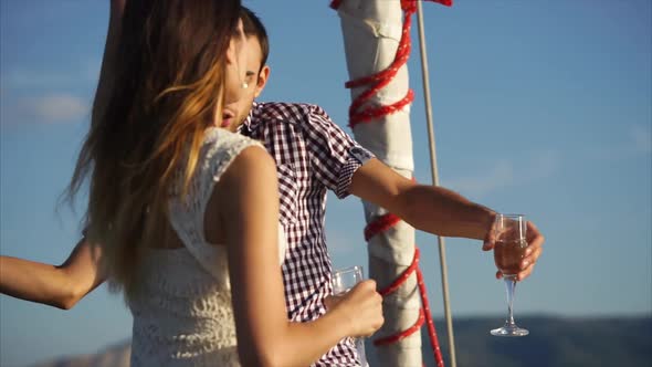 Couple Dancing During the Date on the Yacht