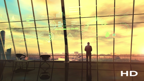 In The Office, Lit By The Setting Sun, Stands A Silhouette Of A Man HD