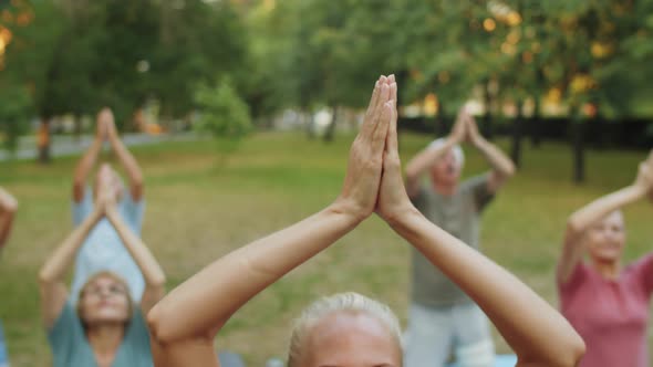 Woman Leading Outdoor Yoga Class in Park